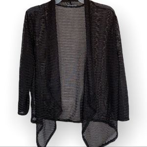 Michelle Lynn Black Open Front Loose Knit 3/4 Sleeves Shrug Cardigan OS (H-011)